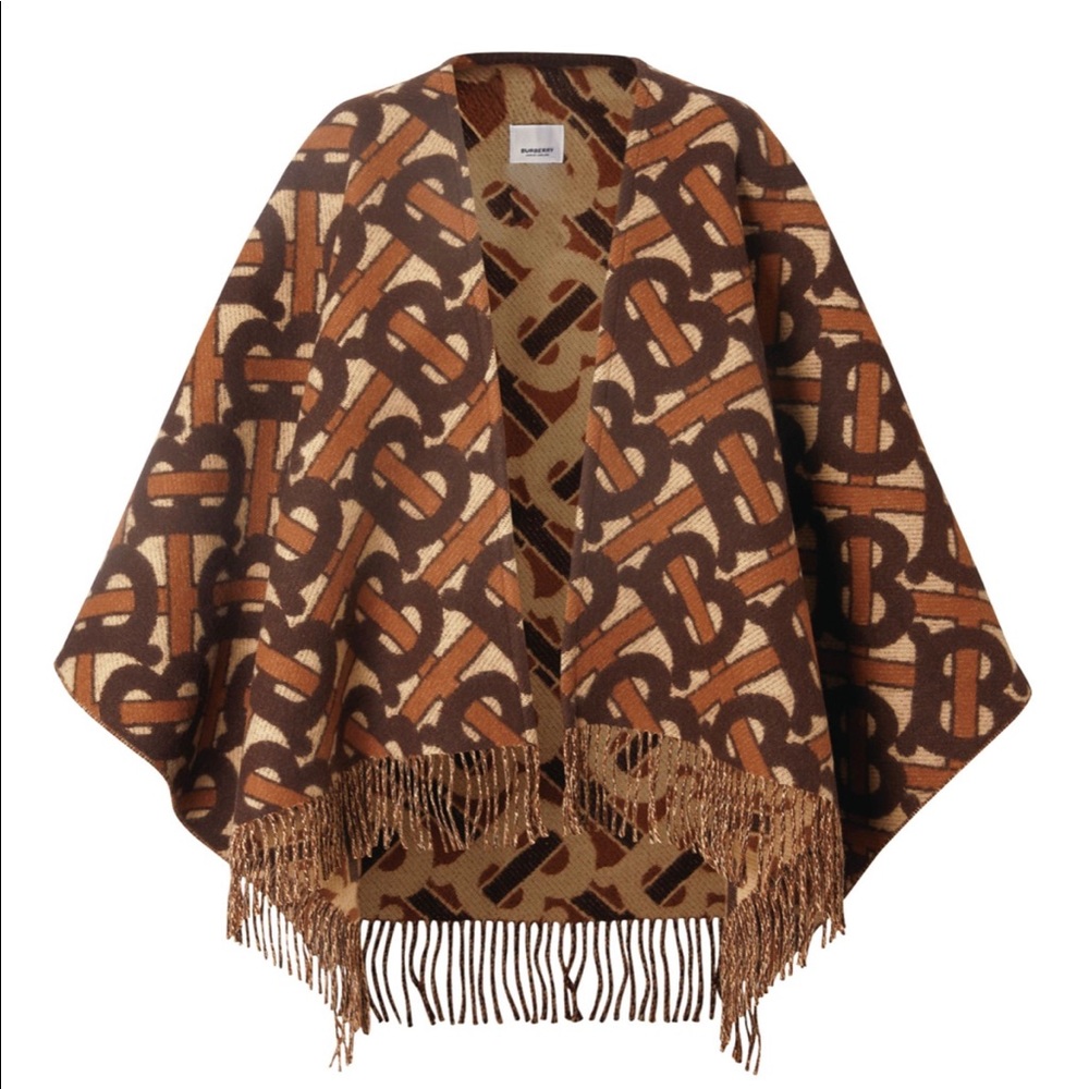 Burberry Wool-Cashmere TB Monogram Cape $1390